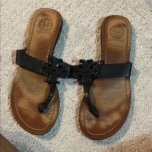 Tory Burch Black and Tan Leather Sandals